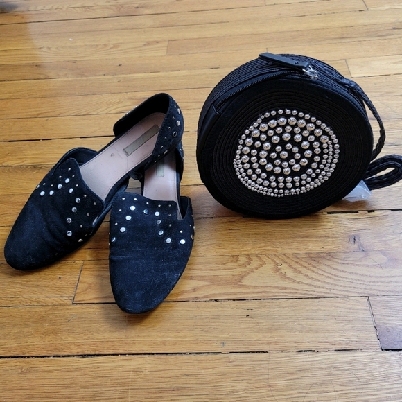 H&M Black Silver Detailed Flats and Round Bag